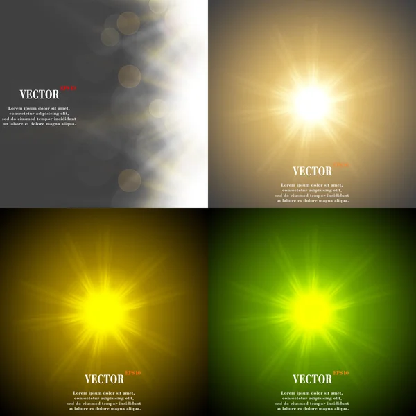 Abstract blurry background with overlying semi transparent circles, light effects and sun burst. Vector — Stock Vector