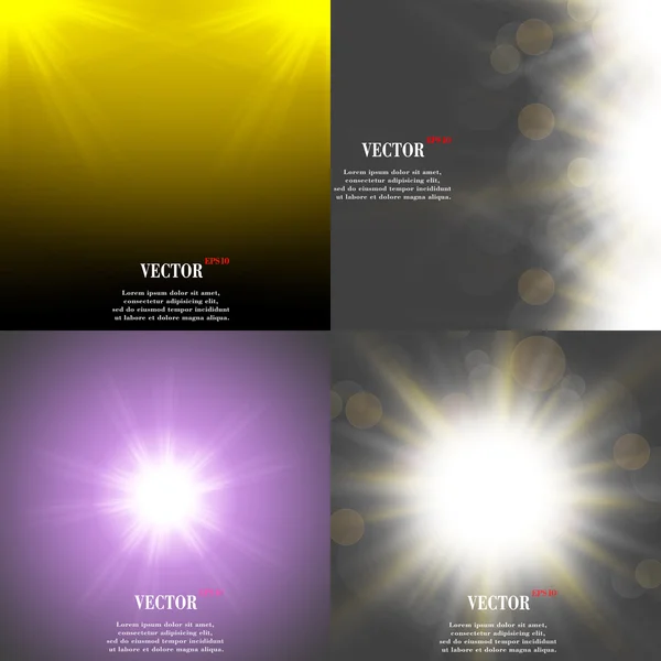 Abstract blurry background with overlying semi transparent circles, light effects and sun burst. Vector — Stock Vector