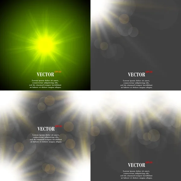 Fondo borroso abstracto con círculos semitransparentes superpuestos, efectos de luz y explosión de sol. Vector — Archivo Imágenes Vectoriales