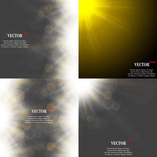 Abstracte onscherpe achtergrond met overliggende semi transparante cirkels, lichteffecten en zon burst. Vector — Stockvector
