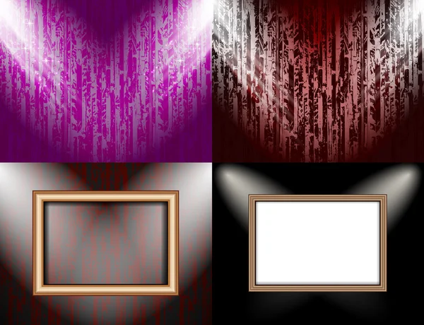 Set di cornice bianca su un'illuminazione a parete a colori, sfondo colorato astratto con faretti. Vettore — Vettoriale Stock