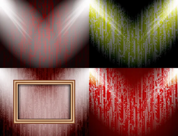 Conjunto de marco en blanco en una iluminación de pared de color, fondo de color abstracto con focos. Vector — Archivo Imágenes Vectoriales
