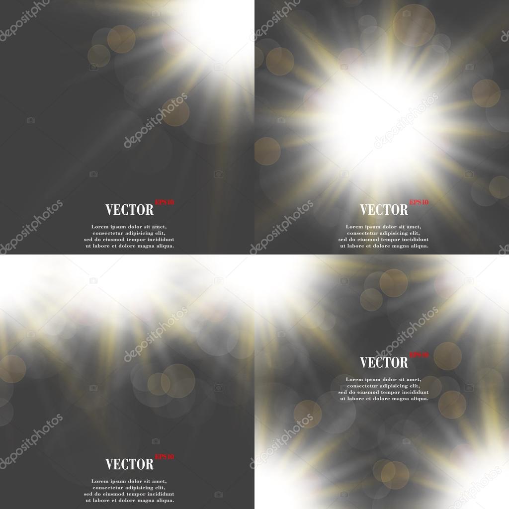 Abstract blurry background with overlying semi transparent circles, light effects and sun burst. Vector