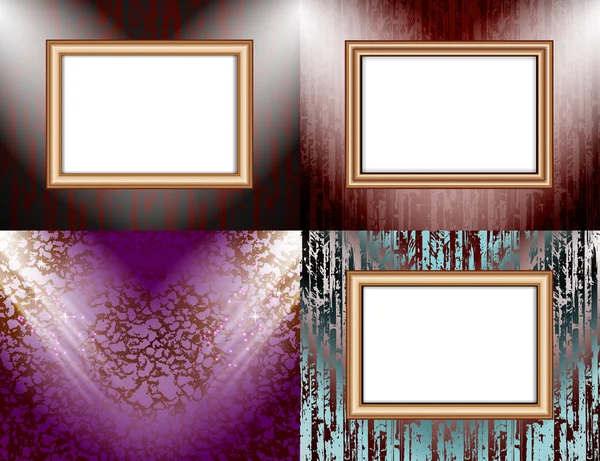 Set kleurrijke abstracte achtergronden en frames voor tekst of foto's verlicht door zoeklichten. vector — Stockvector