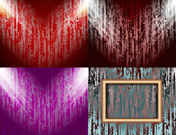 Set of colorful abstract backgrounds and frames for text or photos illuminated by searchlights. vector — Stock Vector