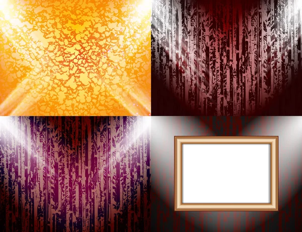 Set kleurrijke abstracte achtergronden en frames voor tekst of foto's verlicht door zoeklichten. vector — Stockvector