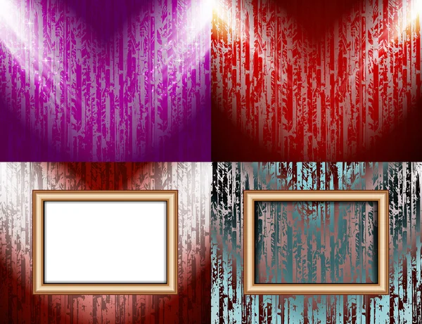 Set kleurrijke abstracte achtergronden en frames voor tekst of foto's verlicht door zoeklichten. vector — Stockvector