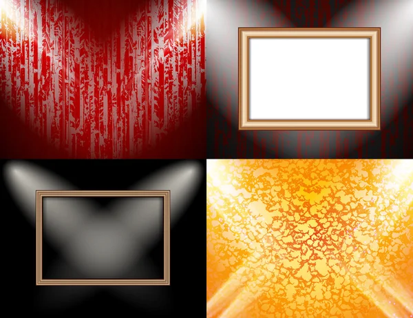 Conjunto de fundos abstratos coloridos e quadros para texto ou fotos iluminadas por holofotes. vetor —  Vetores de Stock