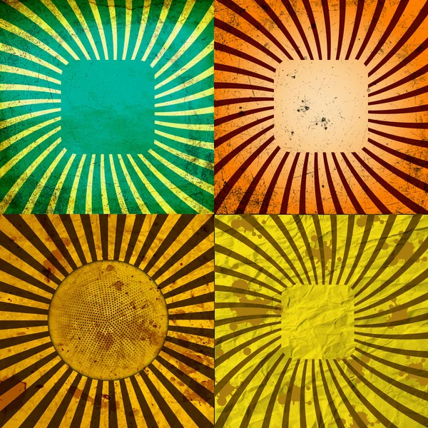 Sunburst Retro Textured Grunge Background Set. Vintage Rays. Vector — Stock Vector