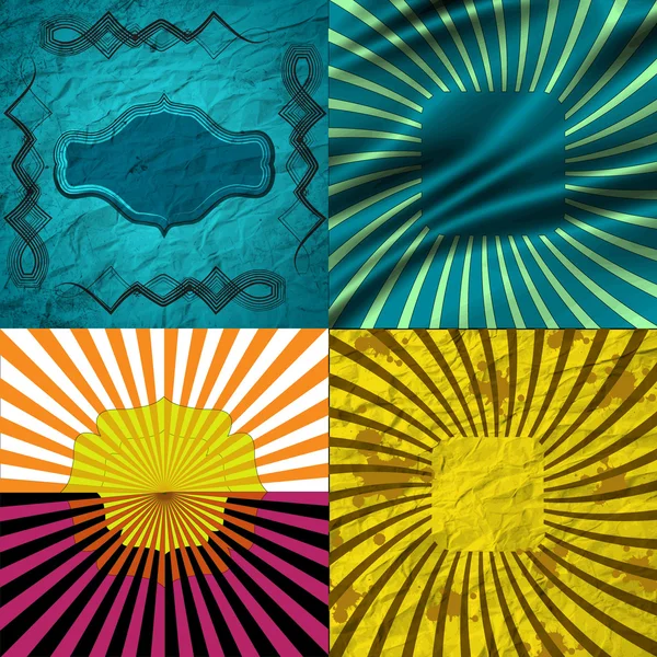 Set of Old vintage paper template texture or background with rays pattern. Vector — Stock Vector
