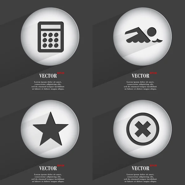 Set of one-color web buttons flat design. Simple circle sticker internet sign gray background. web-design elements. Vector — Stock Vector