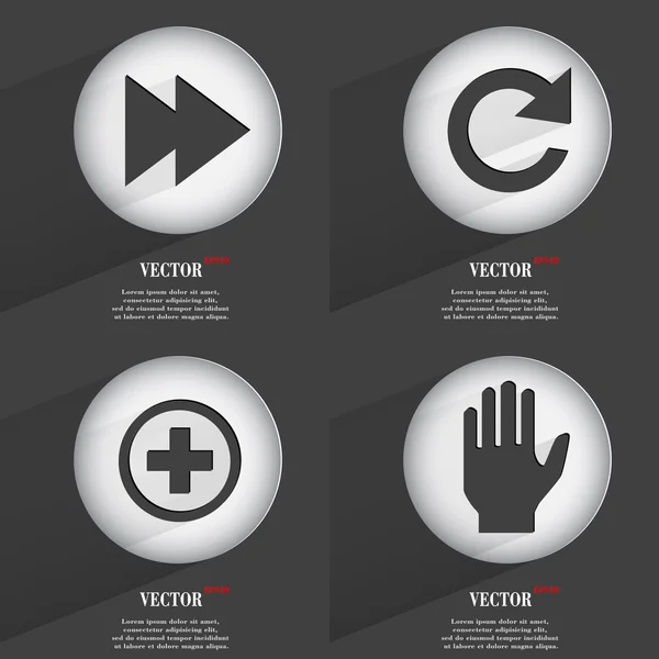 Set of one-color web buttons flat design. Simple circle sticker internet sign gray background. web-design elements. Vector — Stock Vector