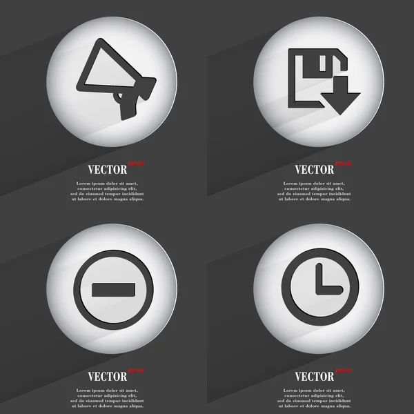 Set of one-color web buttons flat design. Simple circle sticker internet sign gray background. web-design elements. Vector — Stock Vector