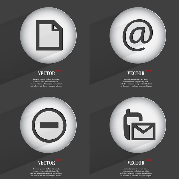 Set of one-color web buttons flat design. Simple circle sticker internet sign gray background. web-design elements. Vector — Stock Vector