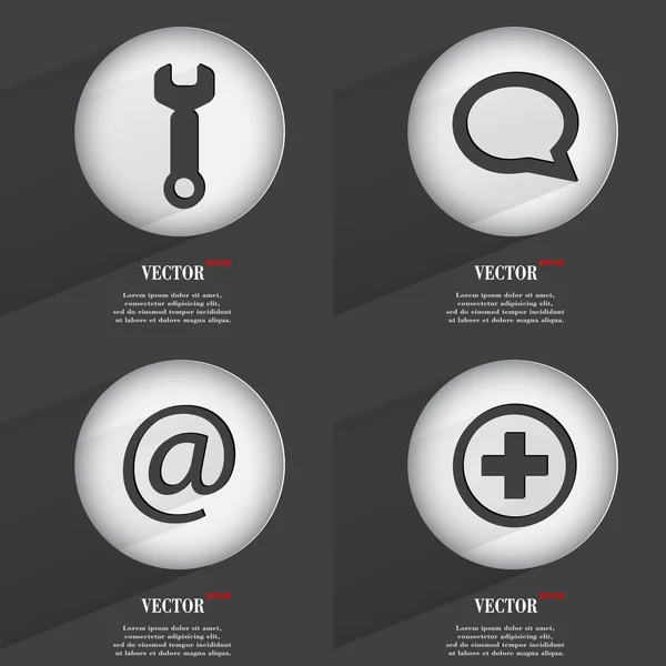Satz einfarbiger Web-Tasten flaches Design. Einfache Kreis Aufkleber Internet-Zeichen grauen Hintergrund. Webdesign-Elemente. Vektor — Stockvektor