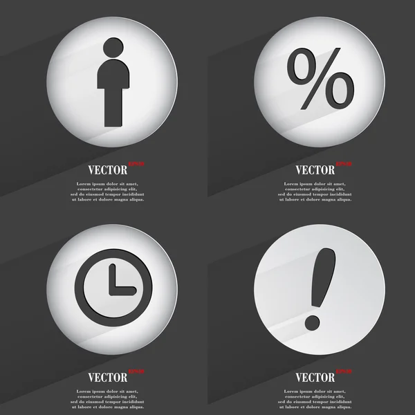 Set van trendy knoppen. pictogrammen met lange schaduw. vector — Stockvector