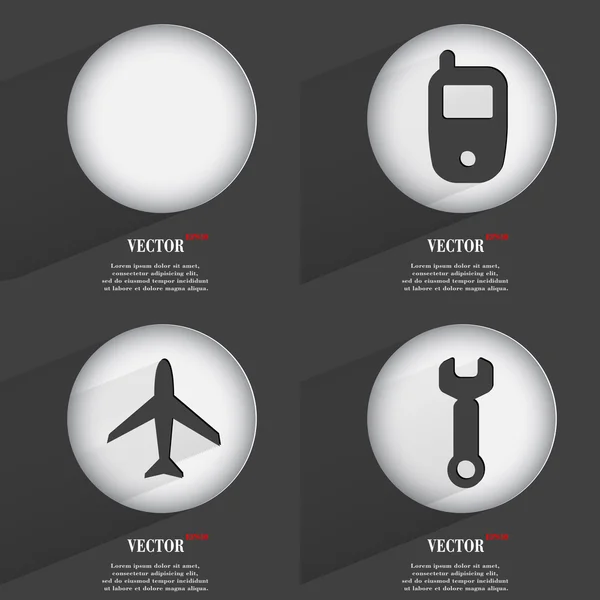 Set van trendy knoppen. pictogrammen met lange schaduw. vector — Stockvector