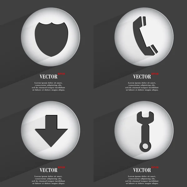 Set van trendy knoppen. pictogrammen met lange schaduw. vector — Stockvector