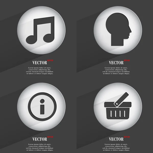 Set van trendy knoppen. pictogrammen met lange schaduw. vector — Stockvector