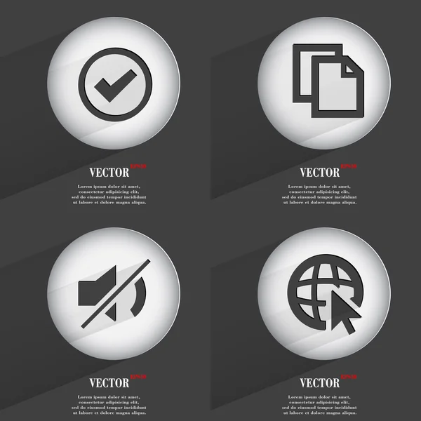 Set de 4 botones planos. Iconos con Sombras en Circular. Vector — Vector de stock