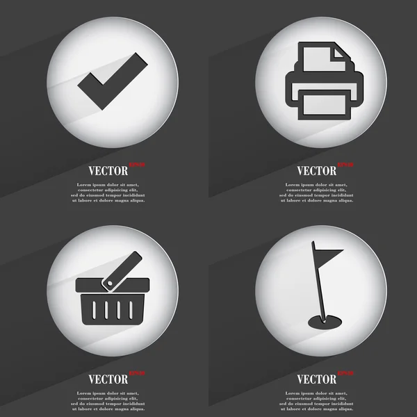 Set de 4 botones planos. Iconos con Sombras en Circular. Vector — Vector de stock