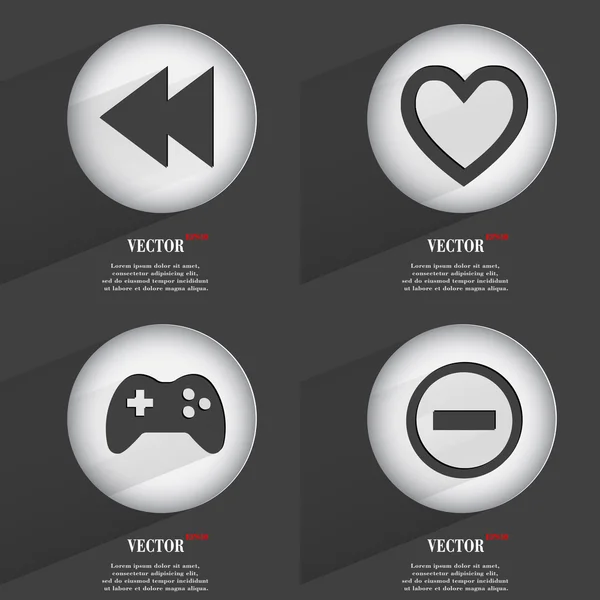 Set de 4 botones planos. Iconos con Sombras en Circular. Vector — Vector de stock