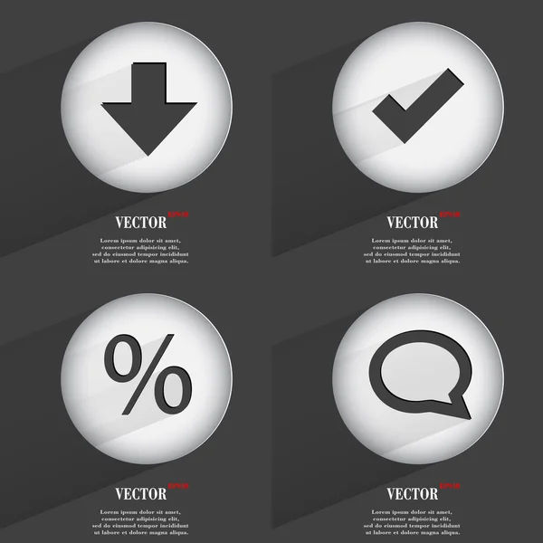 Set mit 4 flachen Tasten. Symbole mit Schatten auf kreisförmigem Hintergrund. Vektor — Stockvektor