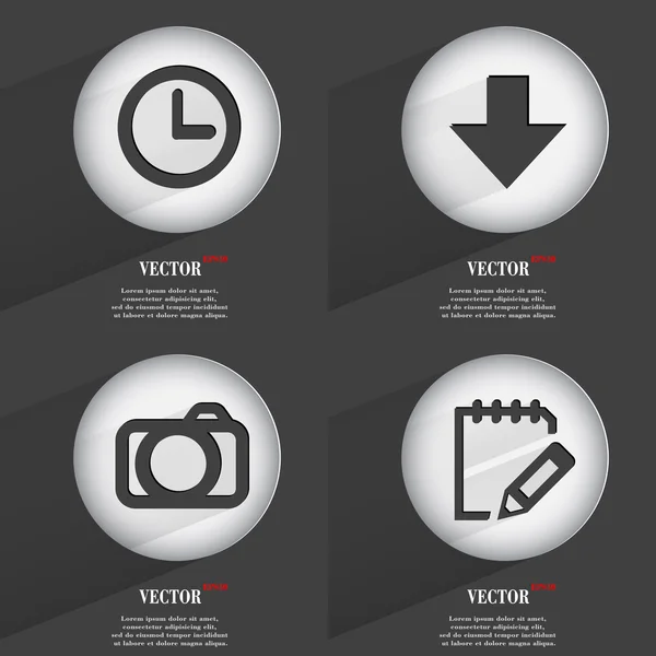 Set de 4 botones planos. Iconos con Sombras en Circular. Vector — Vector de stock