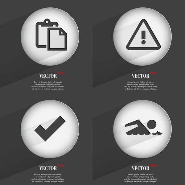 Set de 4 botones planos. Iconos con Sombras en Circular. Vector — Vector de stock