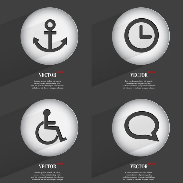 Set de 4 botones planos. Iconos con Sombras en Circular. Vector — Vector de stock