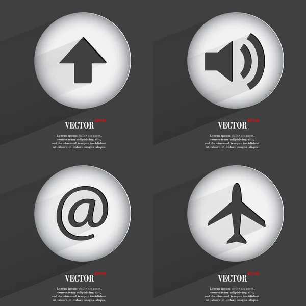 Set de 4 botones planos. Iconos con Sombras en Circular. Vector — Vector de stock