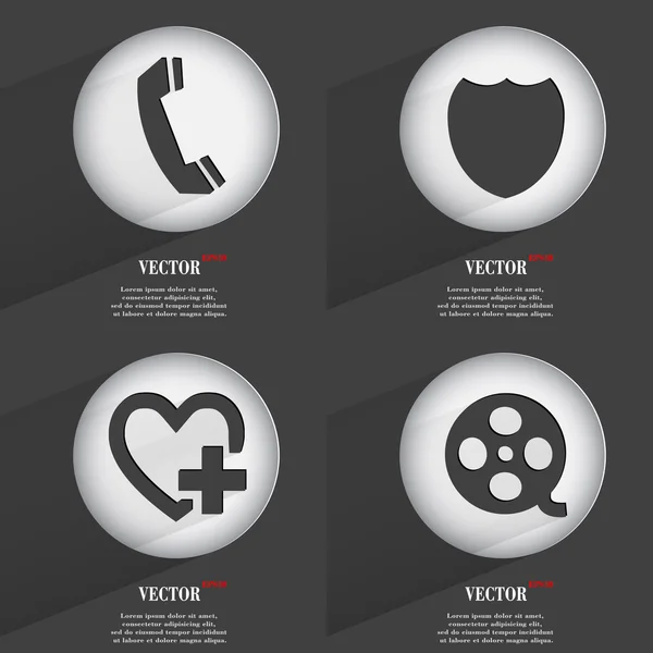 Set de 4 botones planos. Iconos con Sombras en Circular. Vector — Vector de stock