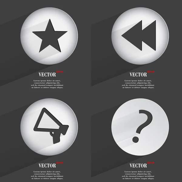 Set de 4 botones planos. Iconos con Sombras en Circular. Vector — Archivo Imágenes Vectoriales