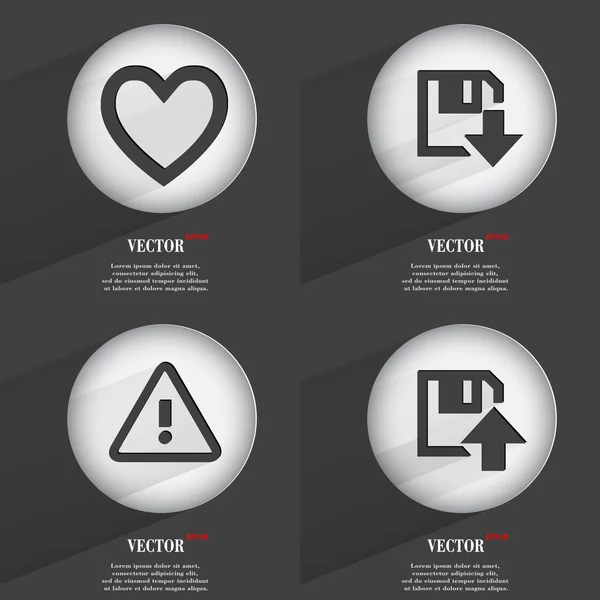 Set de 4 botones planos. Iconos con Sombras en Circular. Vector — Vector de stock