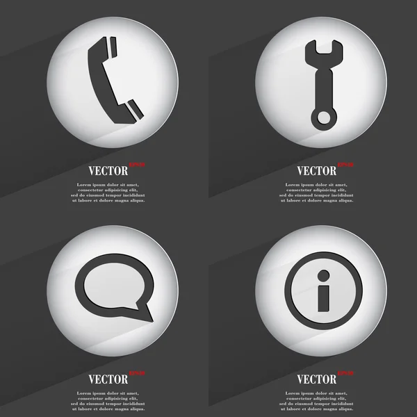 Set de 4 botones planos. Iconos con Sombras en Circular. Vector — Vector de stock