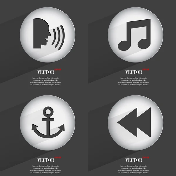 Set de 4 botones planos. Iconos con Sombras en Circular. Vector — Vector de stock