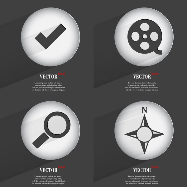 Set of 4 Flat Buttons. Icons with Shadows on Circular. Vector — Stock Vector