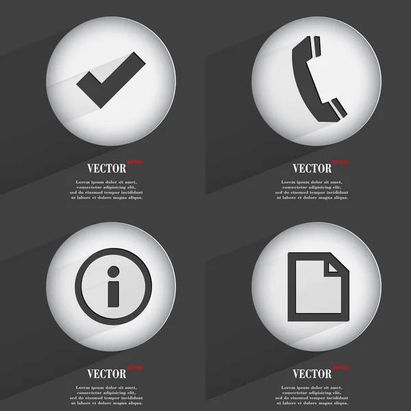 Set of 4 Flat Buttons. Icons with Shadows on Circular. Vector — Stock Vector