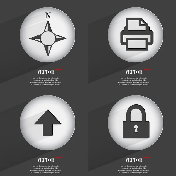 Set de 4 botones planos. Iconos con Sombras en Circular. Vector — Vector de stock