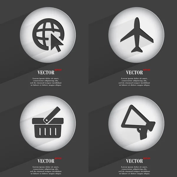 Set de 4 botones planos. Iconos con Sombras en Circular. Vector — Vector de stock