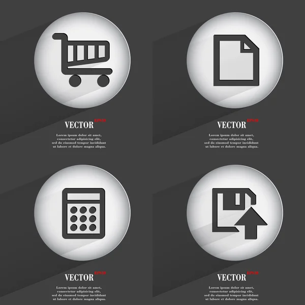 Set de 4 botones planos. Iconos con Sombras en Circular. Vector — Vector de stock