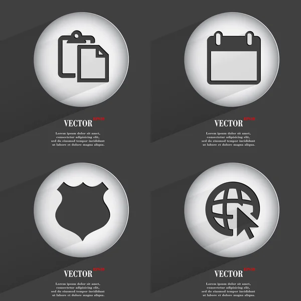 Set of 4 Flat Buttons. Icons with Shadows on Circular. Vector — Stock Vector