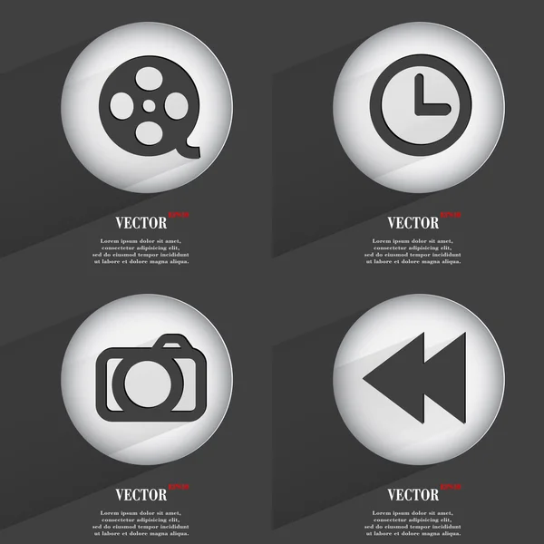 Set of 4 Flat Buttons. Icons with Shadows on Circular. Vector — Stock Vector