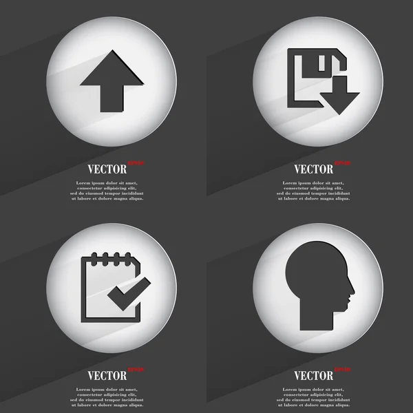 Set de 4 botones planos. Iconos con Sombras en Circular. Vector — Vector de stock