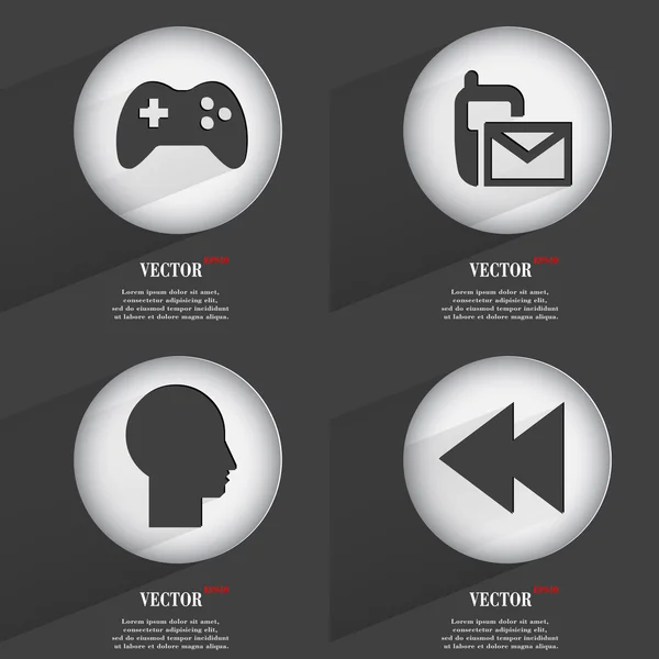 Set de 4 botones planos. Iconos con Sombras en Circular. Vector — Vector de stock