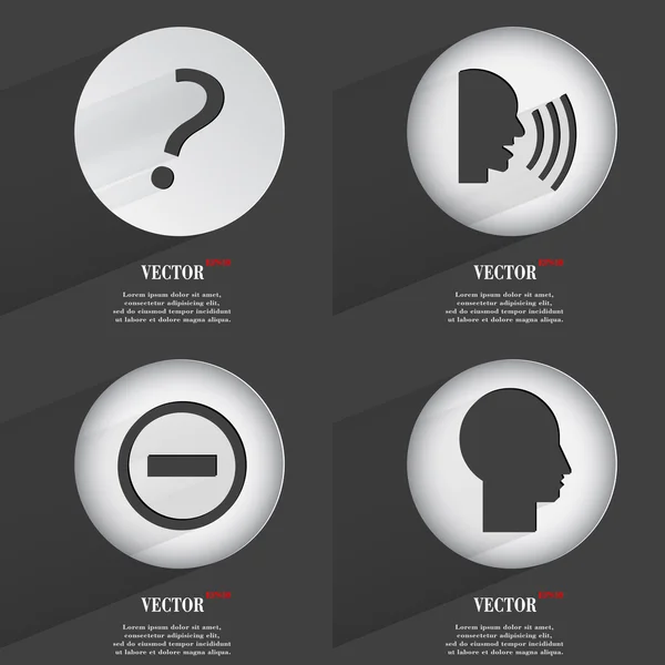 Set de 4 botones planos. Iconos con Sombras en Circular. Vector — Vector de stock