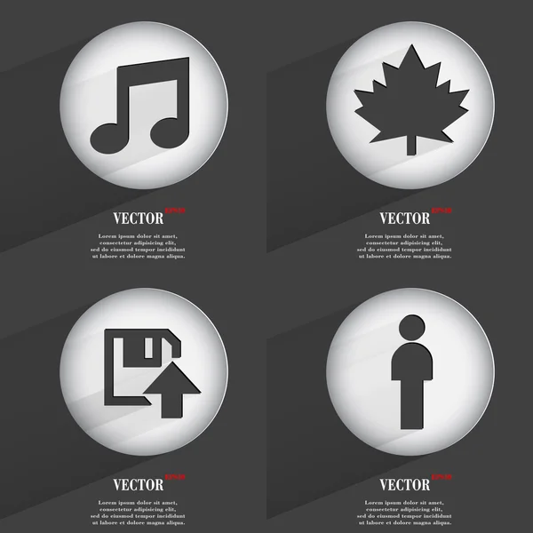 Set de 4 botones planos. Iconos con Sombras en Circular. Vector — Vector de stock