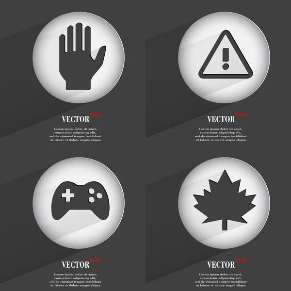 Set de 4 botones planos. Iconos con Sombras en Circular. Vector — Vector de stock