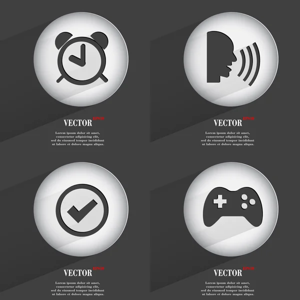 Set de 4 botones planos. Iconos con Sombras en Circular. Vector — Vector de stock