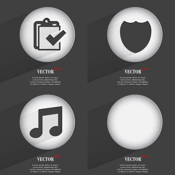 Set de 4 botones planos. Iconos con Sombras en Circular. Vector — Vector de stock